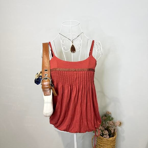 Cute vintage y2k rust orange babydoll scoop blouse cami top - Picture 1 of 6